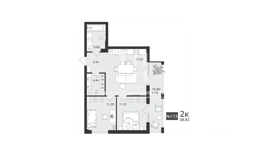 2-к кв. Калининградская область, Светлогорск Новая ул., 108-114 (68.82 ... - Фото 0