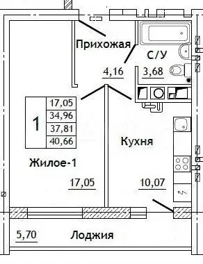 1-к. квартира, 40,6 м, 9/10 эт. - Фото 0