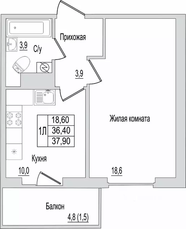 1-к кв. Псковская область, Псковский муниципальный округ, ... - Фото 1