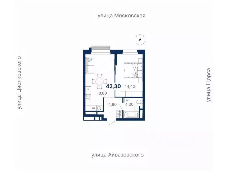 1-к кв. Свердловская область, Екатеринбург ул. Московская, 249/2 (42.3 ... - Фото 0