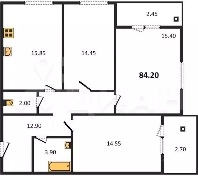 4-к кв. Белгородская область, Шебекино ул. Фрунзе, 10 (84.0 м) - Фото 2