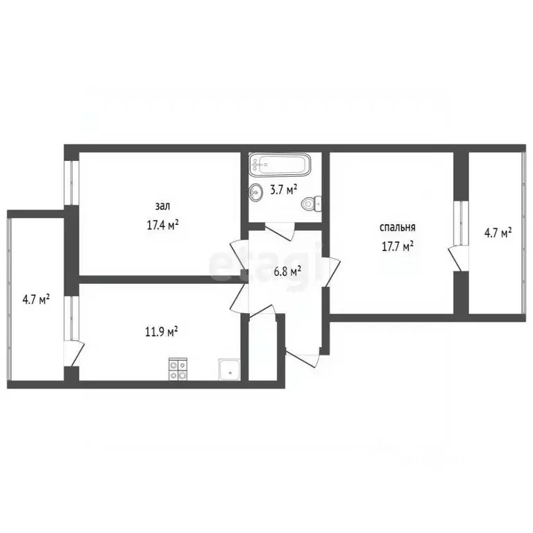 2-к кв. Башкортостан, Стерлитамак просп. Октября, 42 (54.1 м) - Фото 2