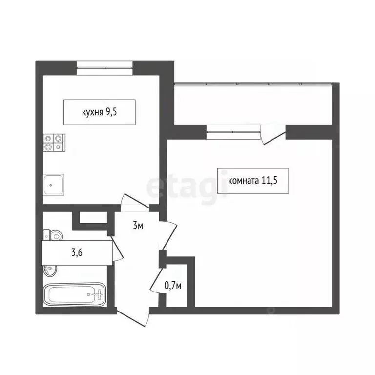 1-к кв. Тюменская область, Тюмень ул. Новоселов, 107к1 (27.4 м) - Фото 1