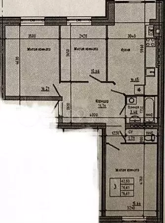 3-к. квартира, 79,5 м, 4/4 эт. - Фото 0