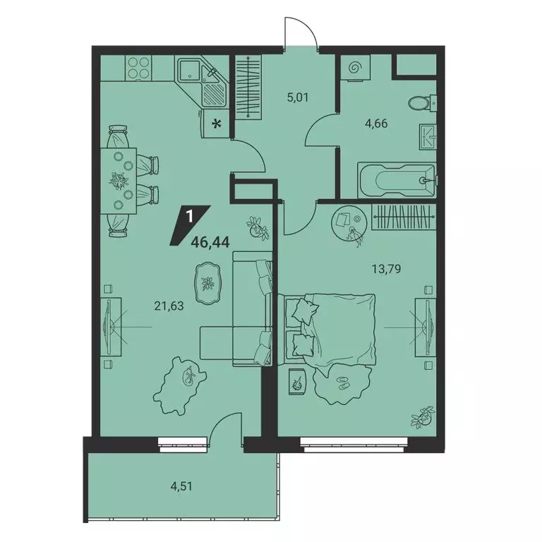 1-комнатная квартира: Екатеринбург, улица Громова, 26 (46.44 м) - Фото 1