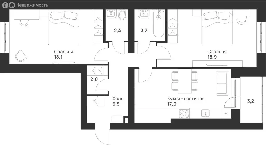 2-комнатная квартира: Тула, улица Героев России, 6 (74.4 м) - Фото 1