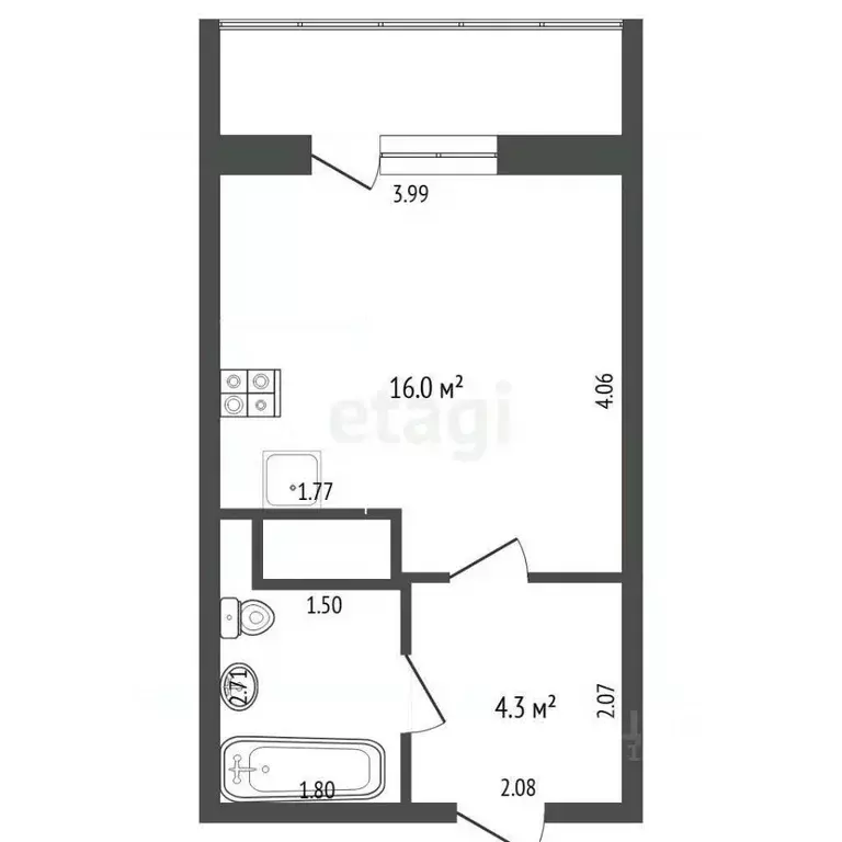 Студия Тюменская область, Тюмень ул. Верхнетарманская, 1 (23.3 м) - Фото 2