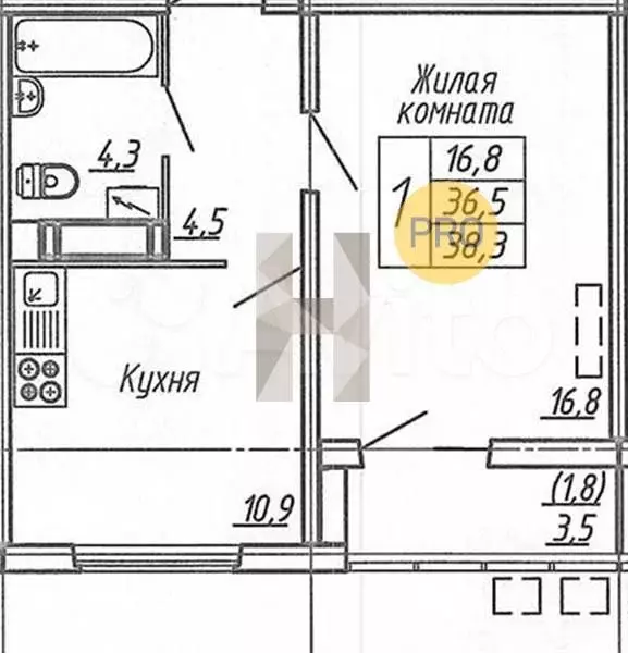 1-к. квартира, 38,5 м, 15/20 эт. - Фото 0