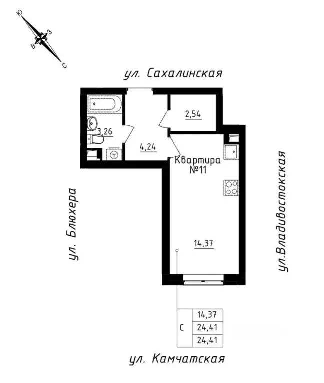 Студия Свердловская область, Екатеринбург ул. Кронштадтская (24.41 м) - Фото 0