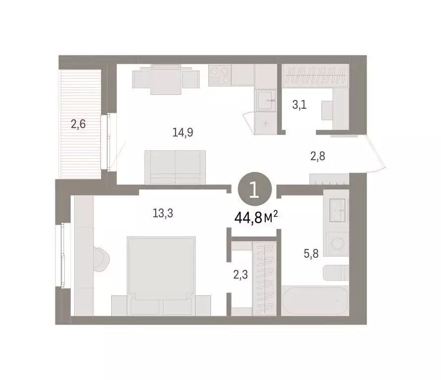 1-комнатная квартира: Пермь, улица Солдатова (44.8 м) - Фото 2