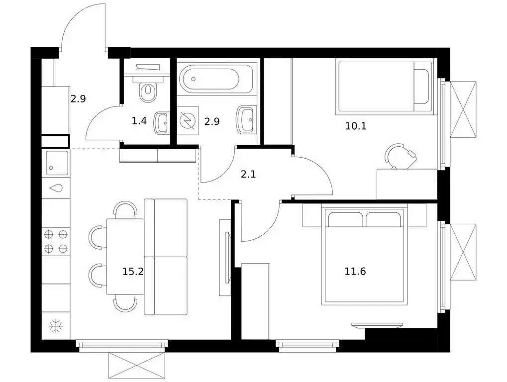 2-комнатная квартира: Мытищи, 16-й микрорайон (46.2 м) - Фото 0