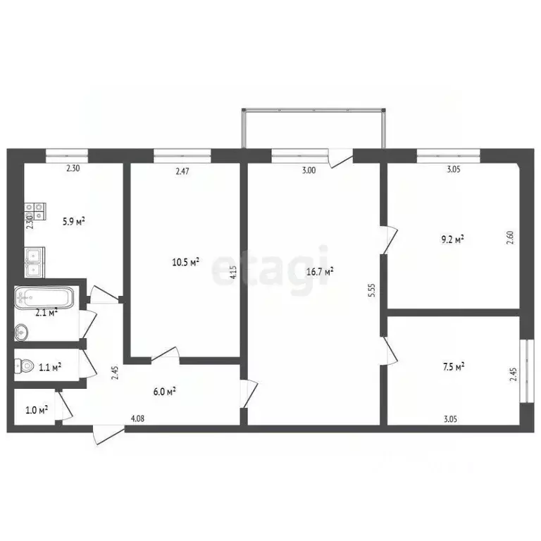 4-к кв. Архангельская область, Новодвинск ул. 3-й Пятилетки, 23 (59.0 ... - Фото 2