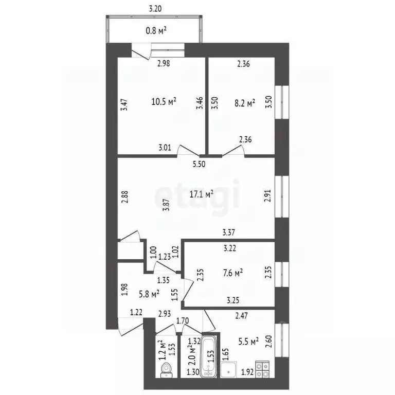 4-к кв. Башкортостан, Стерлитамак ул. Худайбердина, 123 (58.2 м) - Фото 1