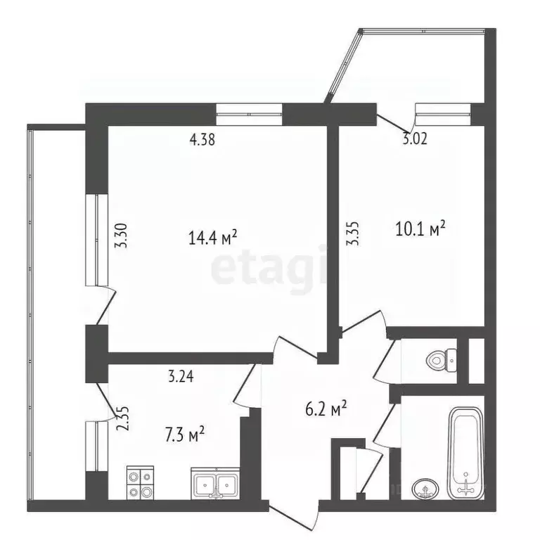 2-к кв. Крым, Симферополь ул. Кечкеметская (46.0 м) - Фото 1