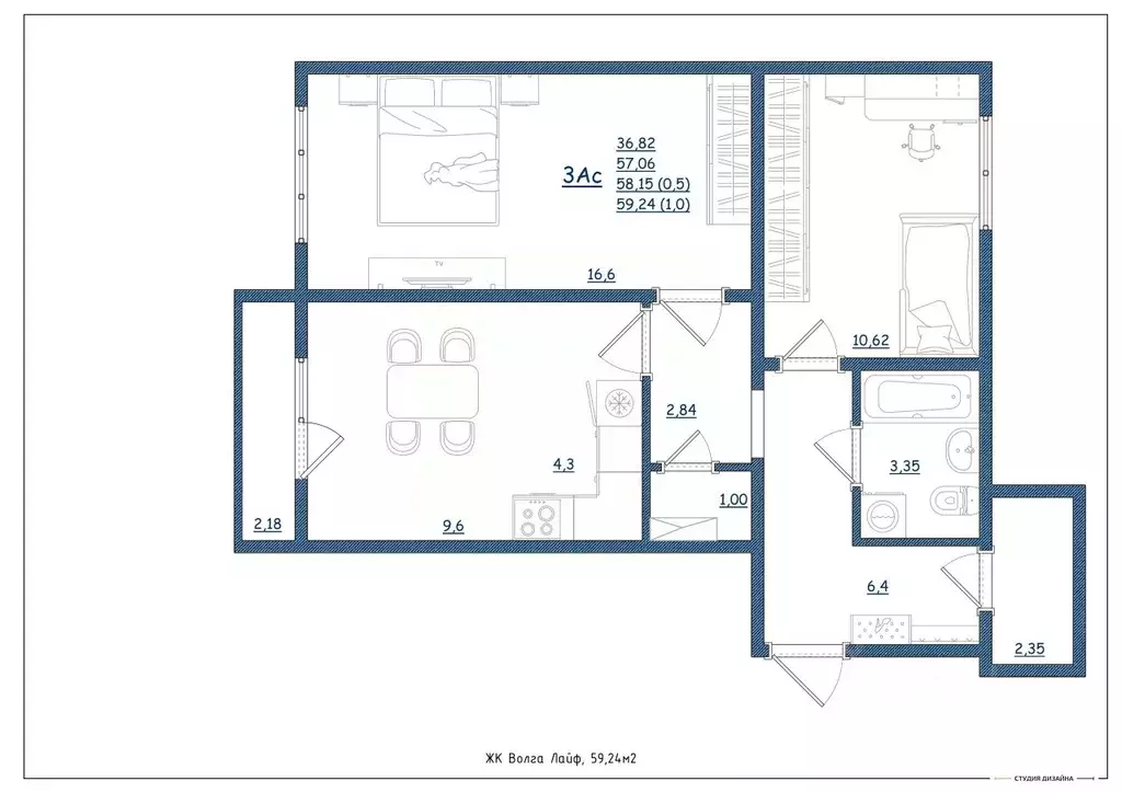 3-к кв. Тверская область, Тверь Новочеркасская ул., 49 (59.24 м) - Фото 1