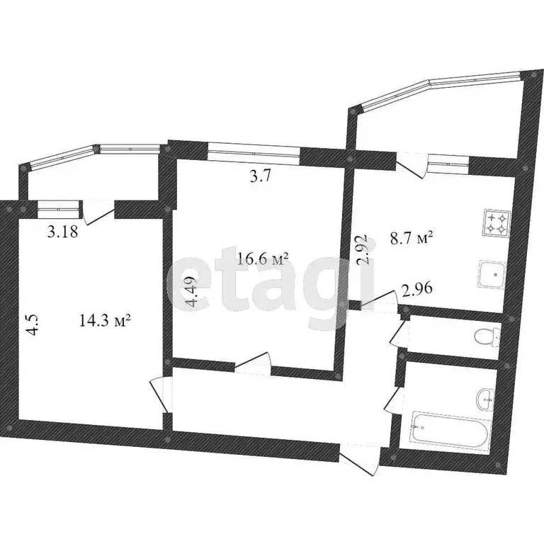 2-комнатная квартира: село Севрюково, Каштановая улица, 2 (51.5 м) - Фото 1