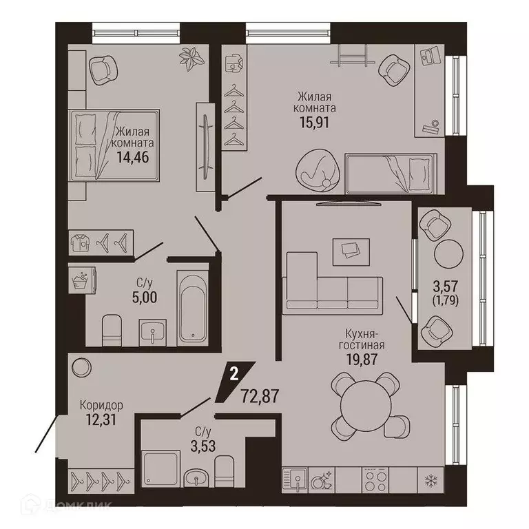 Продаётся 2-к квартира, 72.9 м - Фото 0
