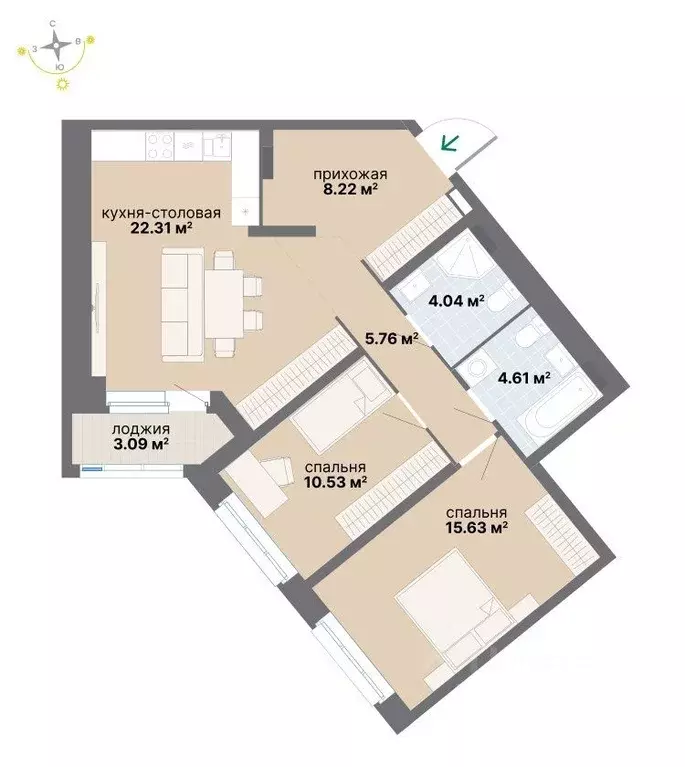 2-к кв. Свердловская область, Екатеринбург ул. Вилонова (74.19 м) - Фото 1