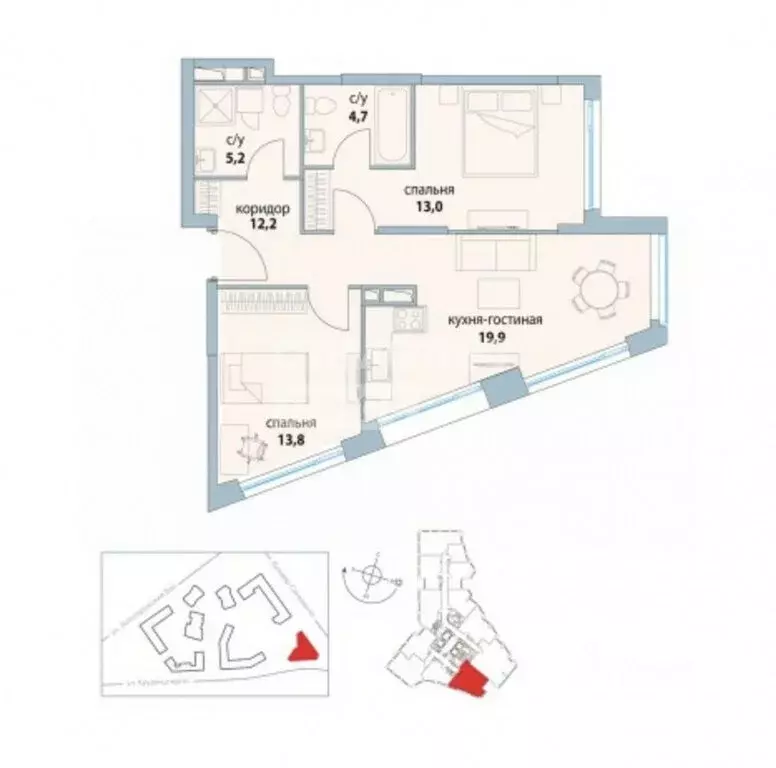 3-комнатная квартира: Москва, улица Крузенштерна, 3к4 (69 м) - Фото 1