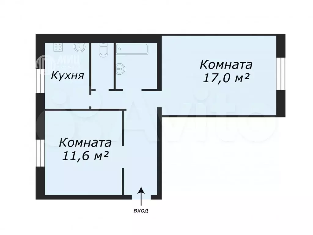 2-к. квартира, 46,4 м, 2/3 эт. - Фото 0