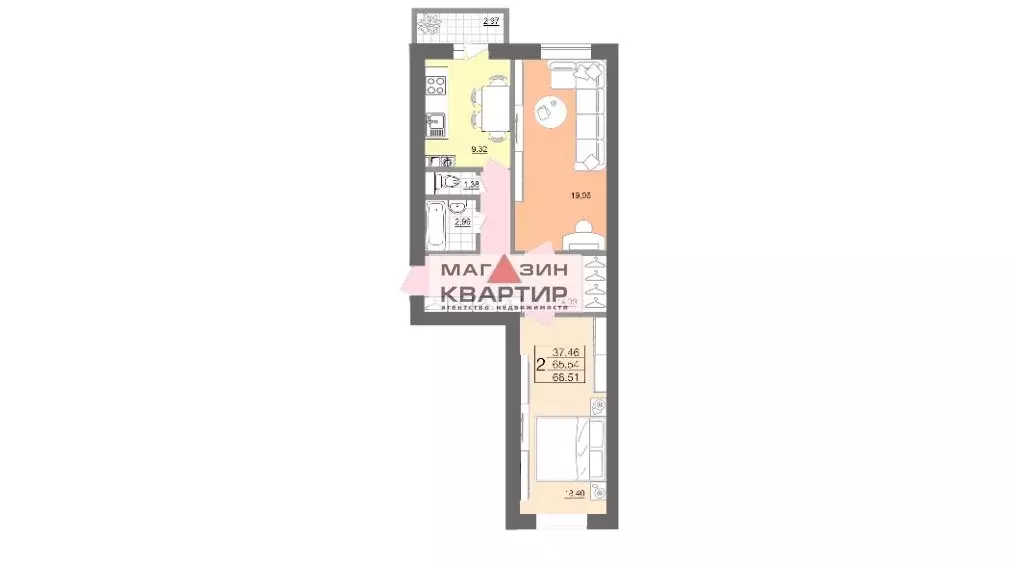 2-комнатная квартира: Смоленск, Вяземская улица, 34Б (68.8 м) - Фото 0