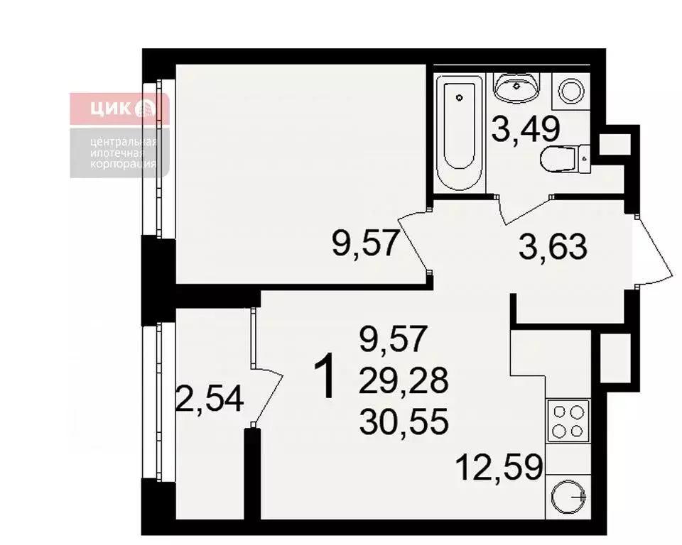 1-комнатная квартира: Рязань, Куйбышевское шоссе, 17 (30.55 м) - Фото 0