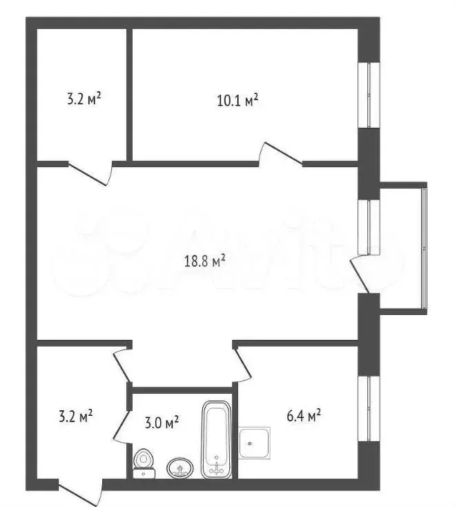2-к. квартира, 45 м, 3/4 эт. - Фото 0