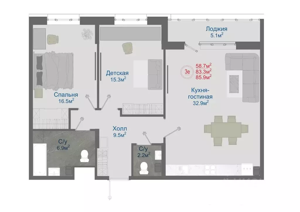 3-к кв. Воронежская область, Новоусманский район, пос. Отрадное ул. ... - Фото 1