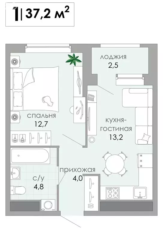 1-комнатная квартира: Тверь, бульвар Гусева, 63 (37.2 м) - Фото 1