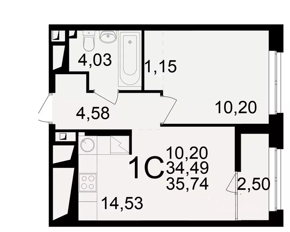 1-к кв. Рязанская область, Рязань ул. Чкалова (34.49 м) - Фото 1