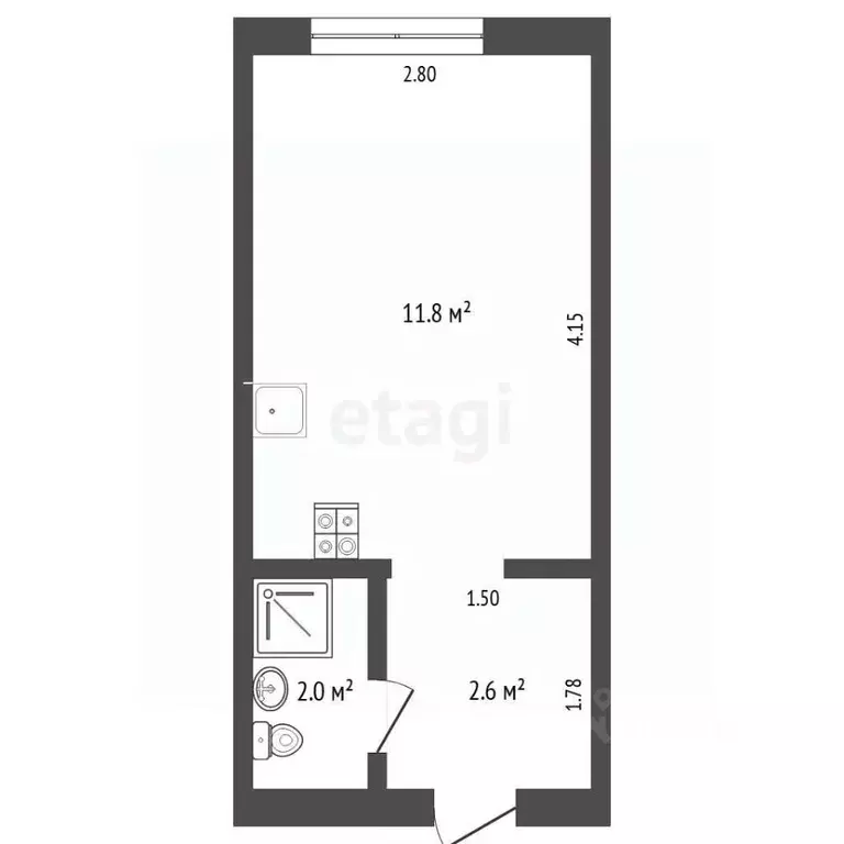 Студия Тюменская область, Тюмень ул. Энергетиков, 30А (16.5 м) - Фото 1