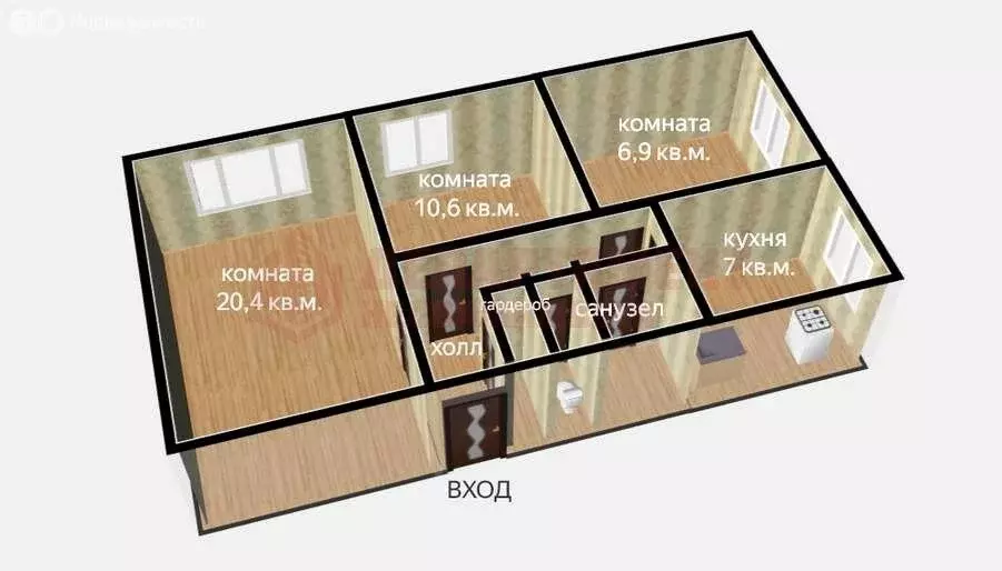 3-комнатная квартира: Астрахань, улица Яблочкова, 1Г (59.4 м) - Фото 1