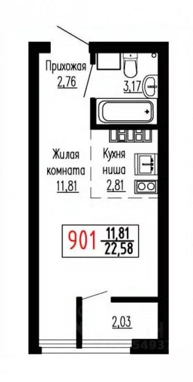 Студия Свердловская область, Екатеринбург ул. Лыжников, 3 (22.7 м) - Фото 1