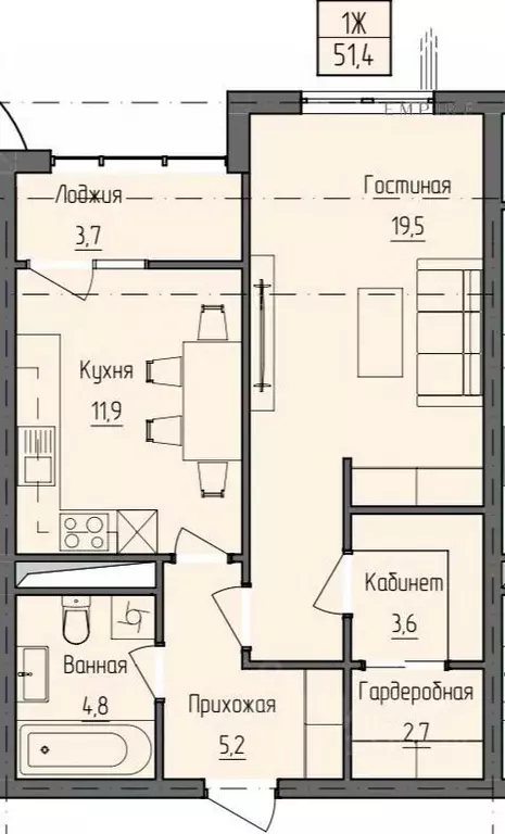 1-к кв. Чеченская республика, Грозный просп. В.В. Путина, 28 (51.4 м) - Фото 0