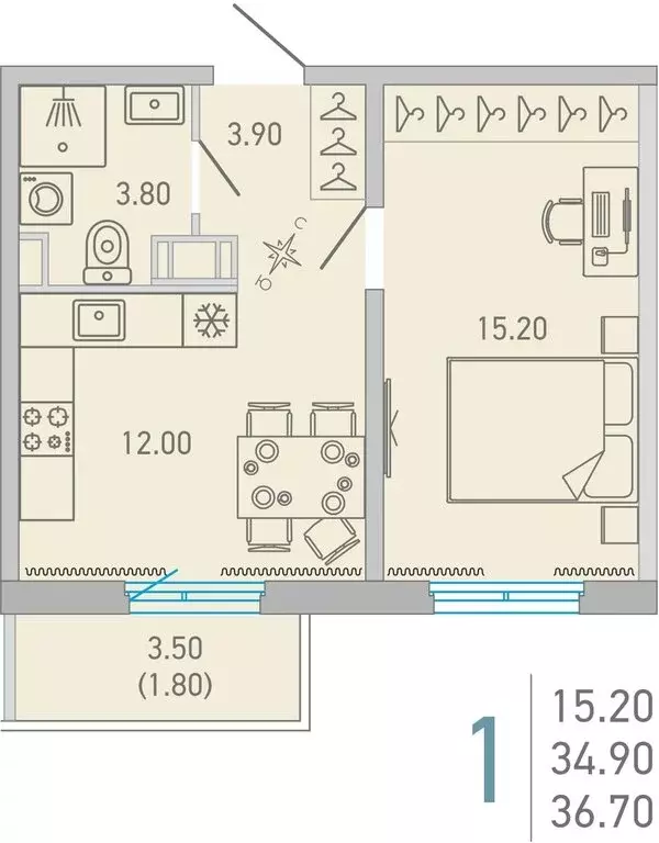 1-комнатная квартира: Сертолово, улица Ларина, 9 (36.7 м) - Фото 0