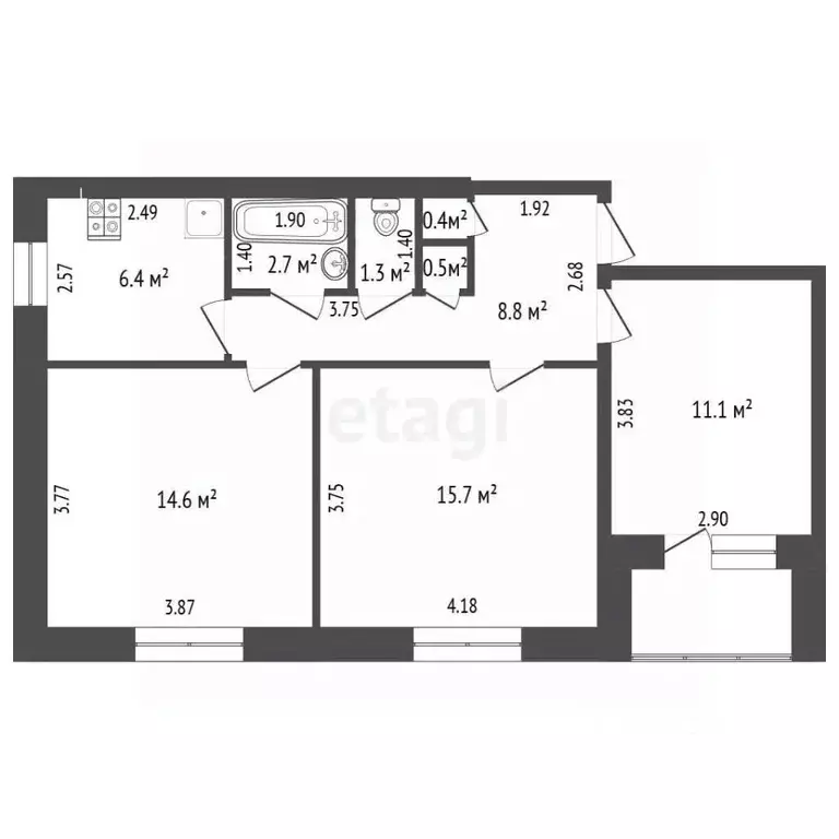 3-к кв. Башкортостан, Стерлитамак ул. Худайбердина, 133 (61.8 м) - Фото 1
