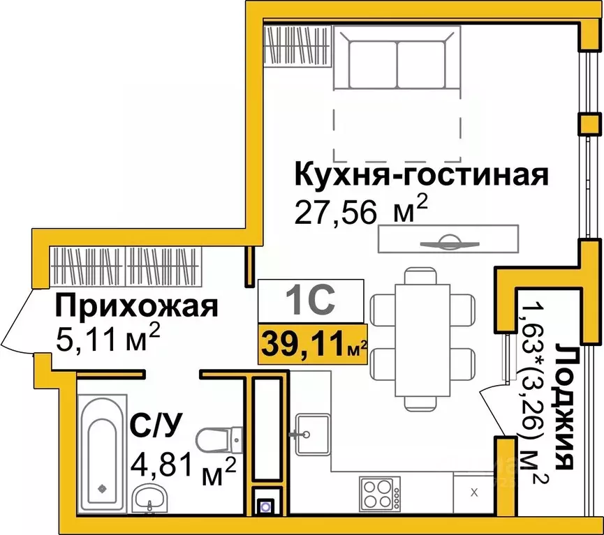1-к кв. Крым, Симферополь Город Мира жилой комплекс (39.11 м) - Фото 1