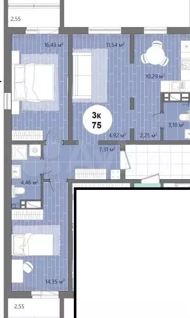 3-к. квартира, 85 м, 5/16 эт. - Фото 0