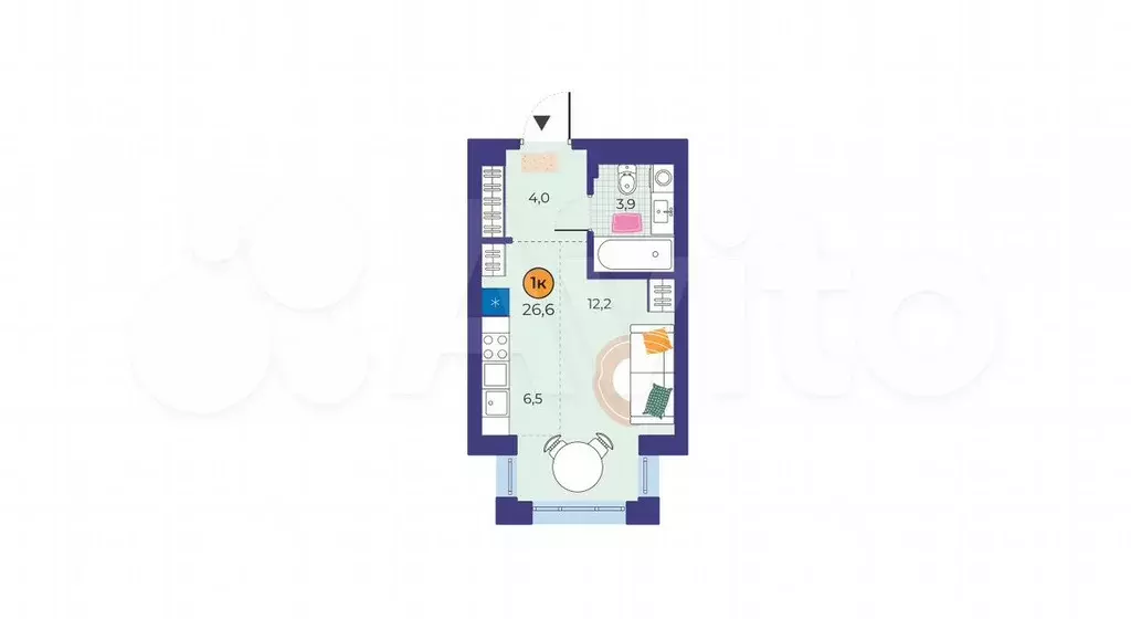 Квартира-студия, 26,6 м, 3/19 эт. - Фото 1