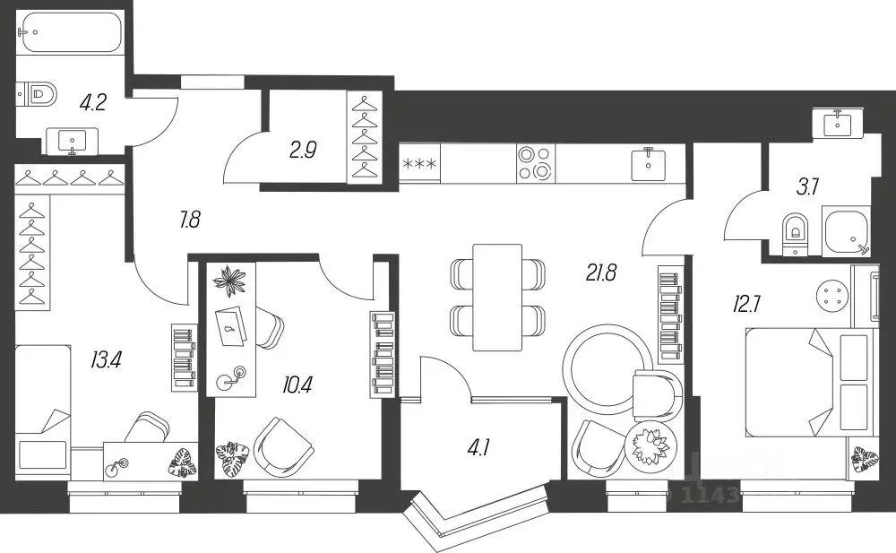 3-к кв. Тульская область, Тула ул. Михеева, 9А (81.0 м) - Фото 0