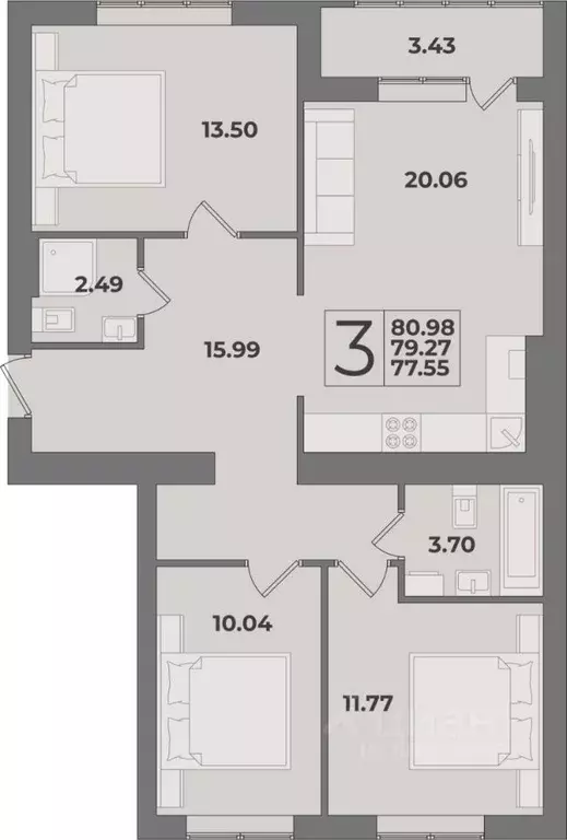 3-к кв. Калининградская область, Калининград Суздальская ул. (80.98 м) - Фото 0