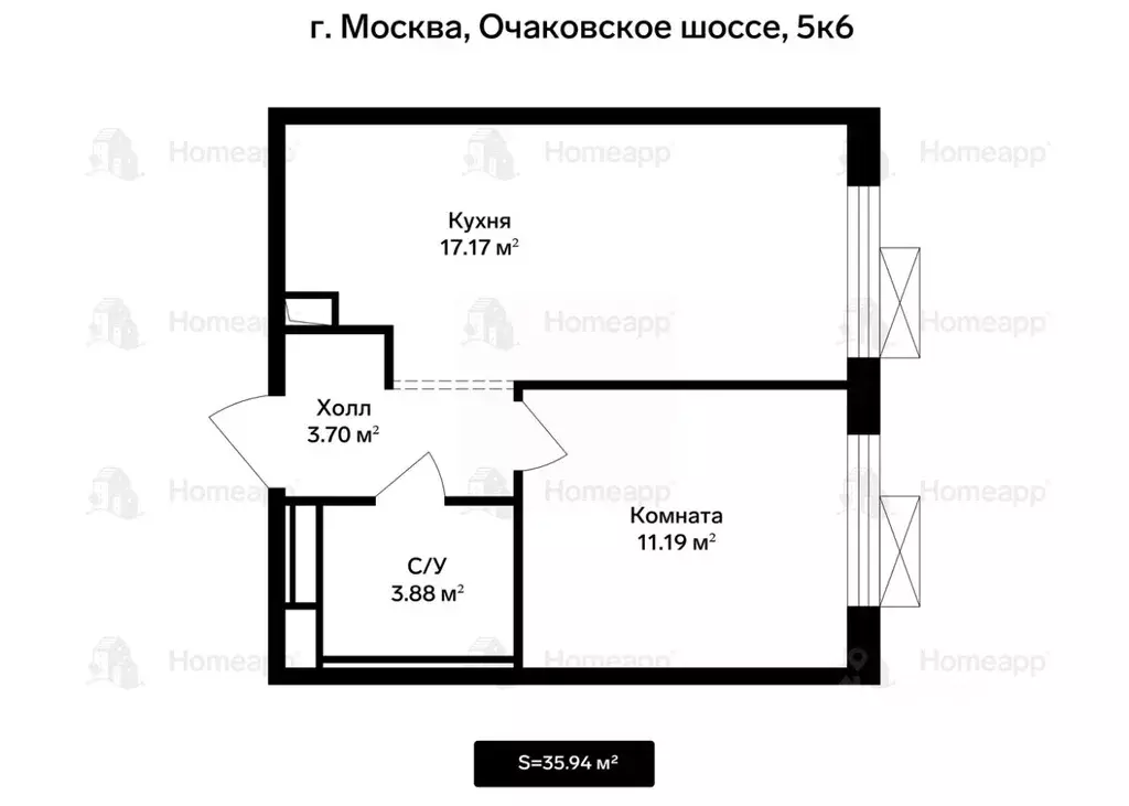 1-к кв. Москва Очаковское ш., 5к6 (35.94 м) - Фото 2