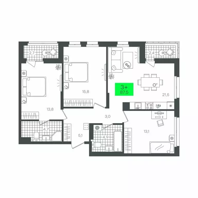 3-комнатная квартира: Тюмень, Калининский округ, жилой район Комарово ... - Фото 1