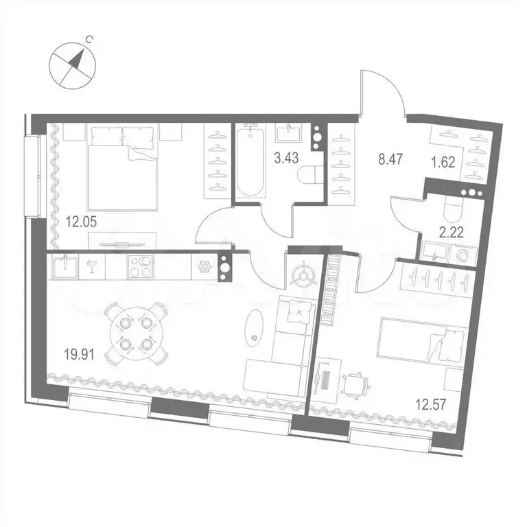 2-к. квартира, 60,3 м, 7/11 эт. - Фото 0