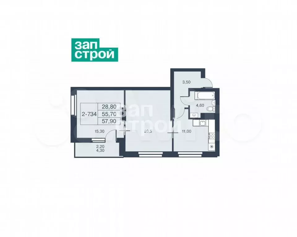 2-к. квартира, 60 м, 3/22 эт. - Фото 0
