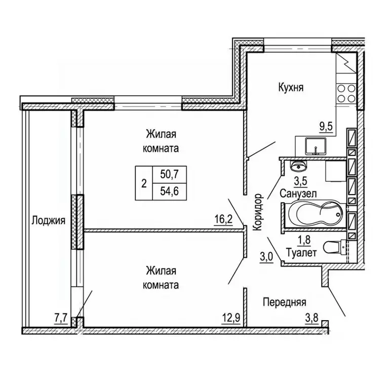 2-к кв. Приморский край, Владивосток На Черняховского жилой квартал,  ... - Фото 1