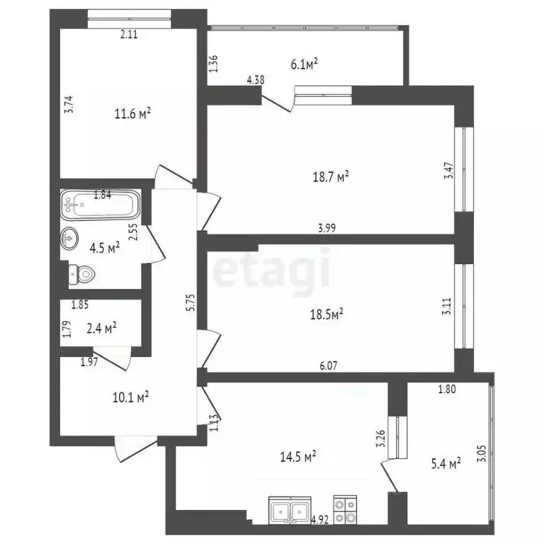 3-к кв. Калининградская область, Калининград Вагоностроительная ул., ... - Фото 2