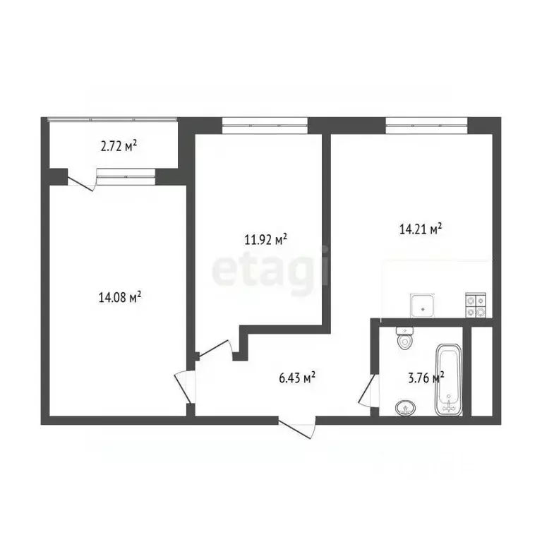 2-к кв. Тюменская область, Тюмень ул. Новоселов, 113 (51.76 м) - Фото 1