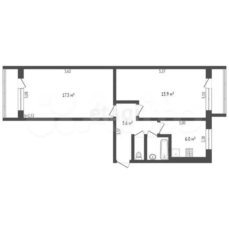 2-к. квартира, 48,1 м, 5/5 эт. - Фото 0