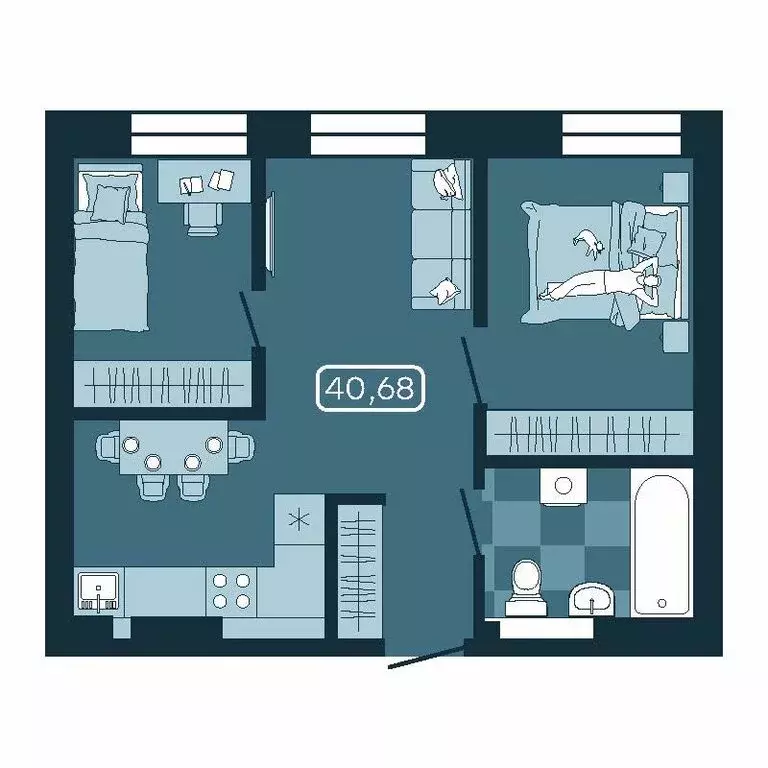2-комнатная квартира: Владивосток, улица Борисенко, 100Кс1 (40.68 м) - Фото 1